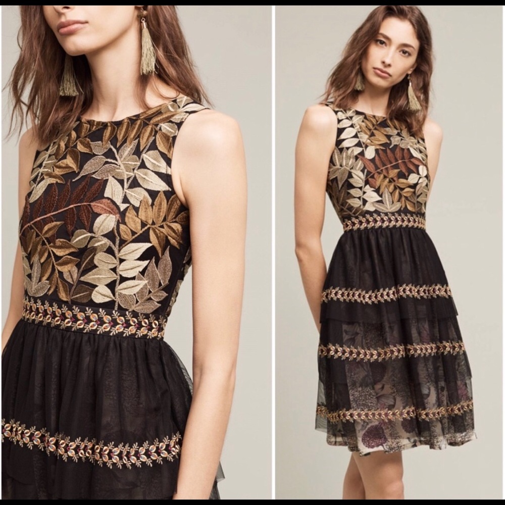 Anthro Varun Bahl Embroidered Vigne Dress - SZ S